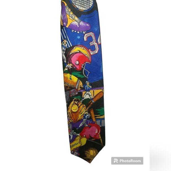Andoloro men's neck tie, sports theme football baseball - Picture 1 of 6